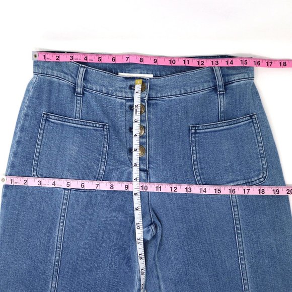 * Chloe Sz 6 / 38 Denim Flared Jeans Bell Bottom Button Fly Patch Front Pocket - Picture 15 of 15